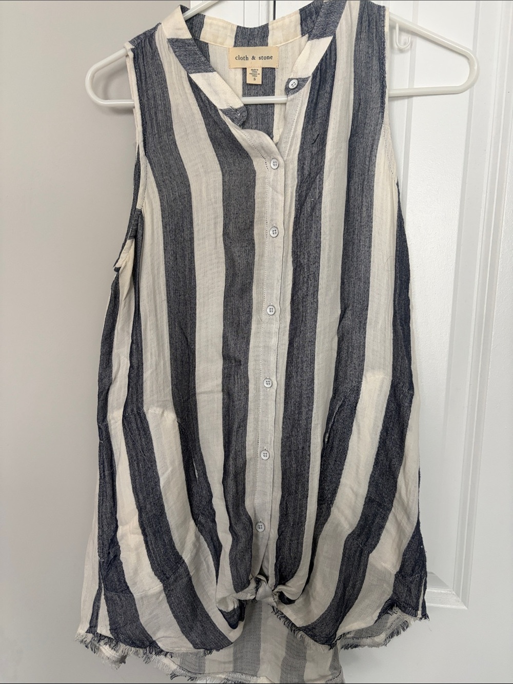 cloth & stone Black and White Vertical Stripe Sleeveless Button Front Tunic